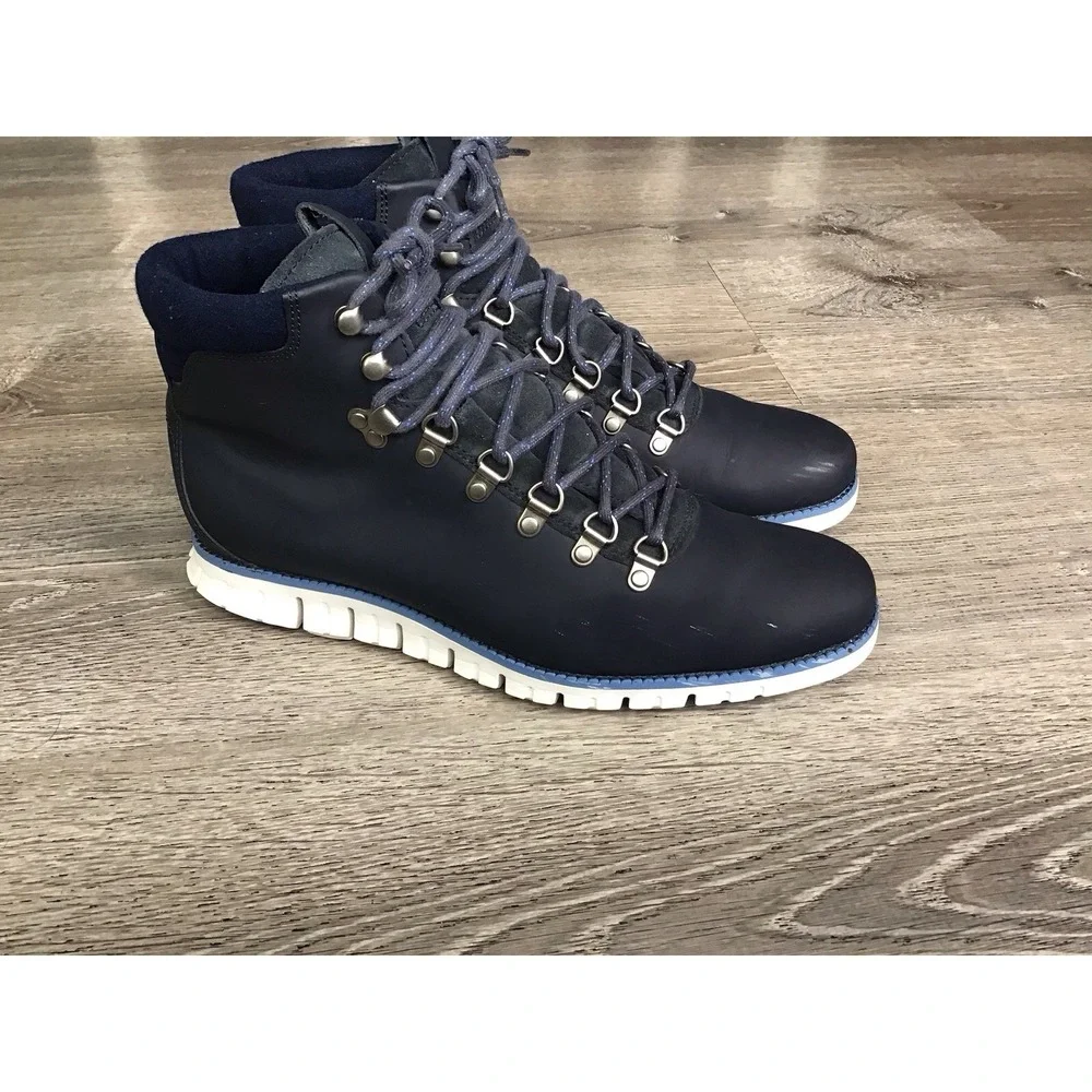 Cole Haan Men's 9.5 M Zerogrand Hiker Waterproof Leather Boots Navy Ink C31399